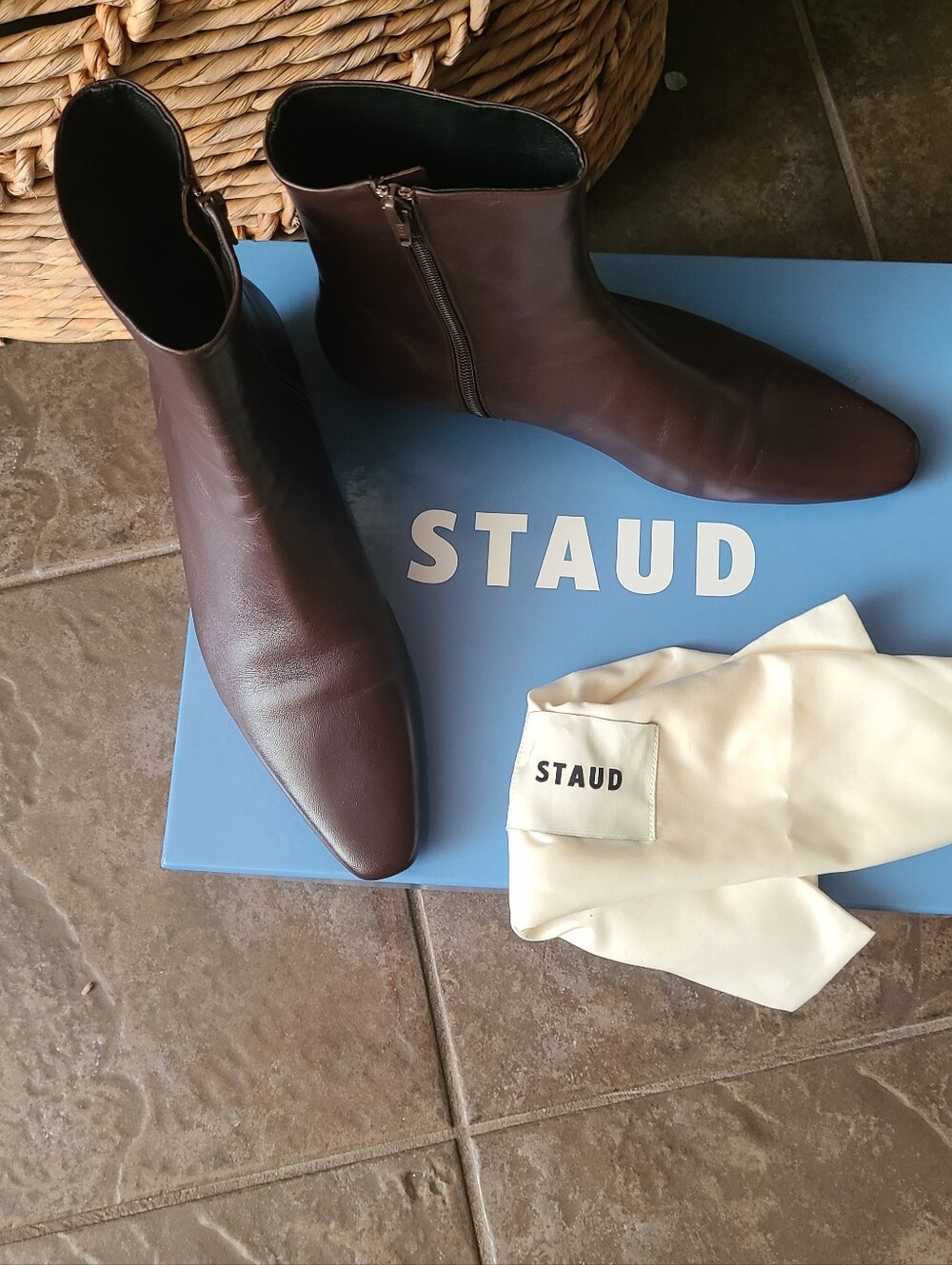 Staud Bootie- Wally Flat Ankle Boot Espresso Leather Size 38.5 New With Box